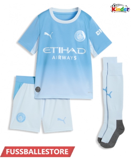 Günstige Manchester City Ayyoub Bouaddi #32 Heimtrikotsatz Kinder 2026-27 Kurzarm (+ Kurze Hosen)